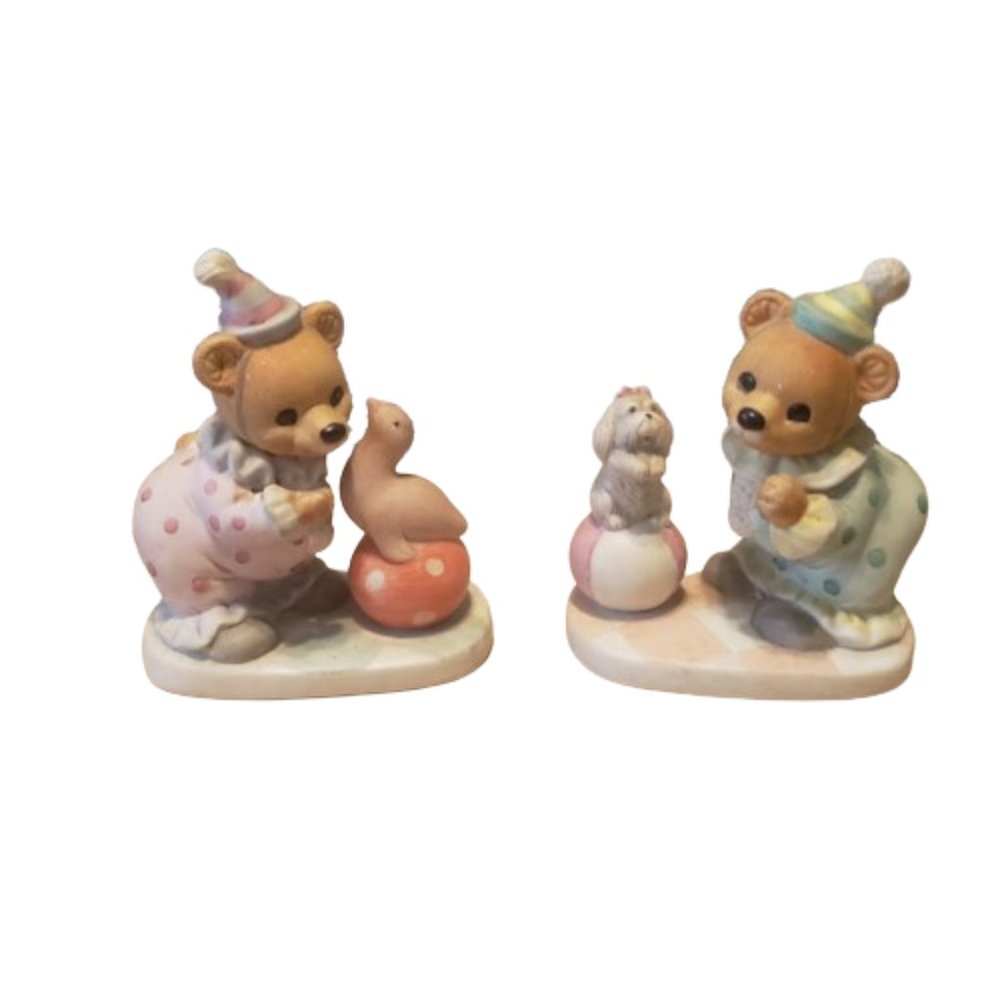 VINTAGE HOMCO Anthropomorphic CIRCUS CLOWN TEDDY BEARS FIGURINES (SET OF 2) 8881